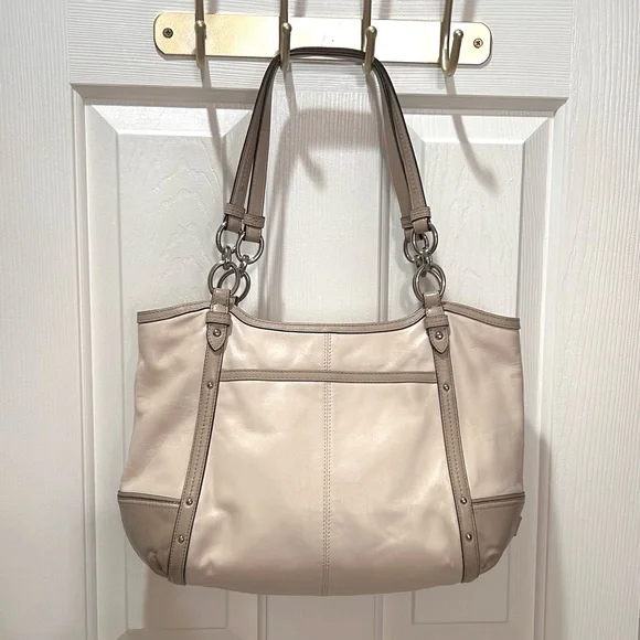 Coach Elegant Bone & Taupe Smooth Leather Shoulder Tote - Picture 2 of 12